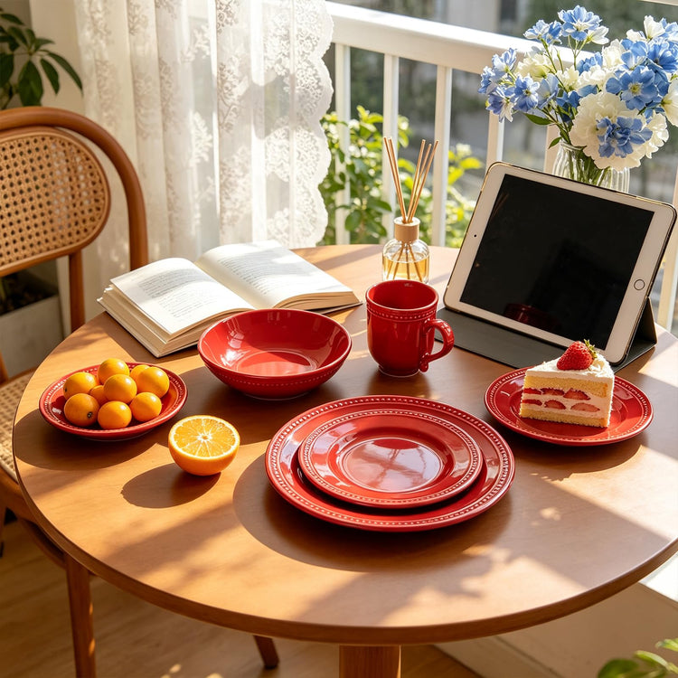 HomeVSS 16 Piece Pearl Dots Stoneware Dinnerware Set