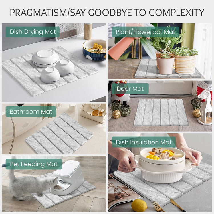 Stone Dish Drying Mat Collapsible Diatomaceous Earth Absorbent Mat Quick Dish Drying Pad Dish Rack Pad Match Any Counter to Multiple Usage for Kitchen