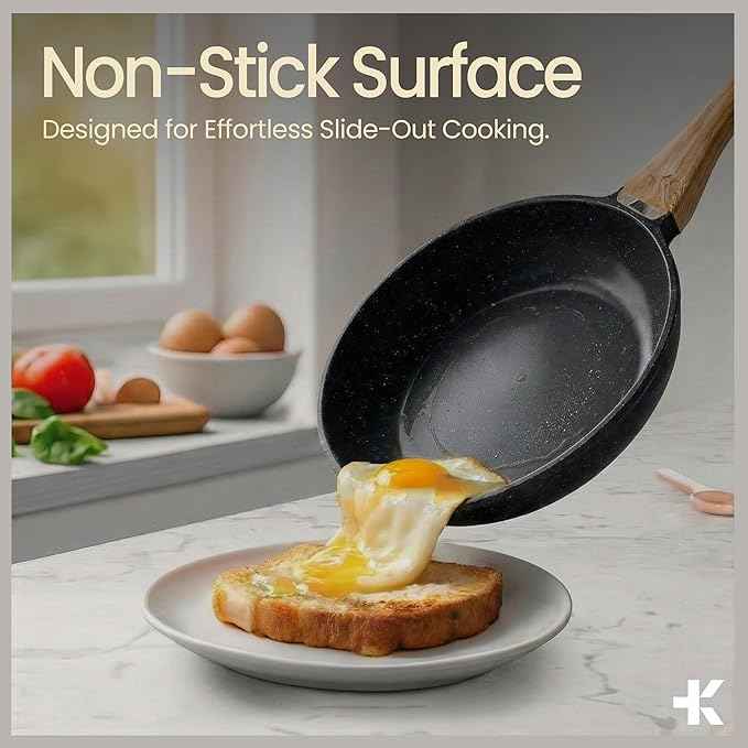 Bakken Master 20 Piece Cookware Set - Pots and Pans with Handle Grips and Tempered Glass Lids, With 6-piece Bakeware Set, Nonstick Granite Coating, Ceramic Max Temperature (Up To 500°F), Marble Color