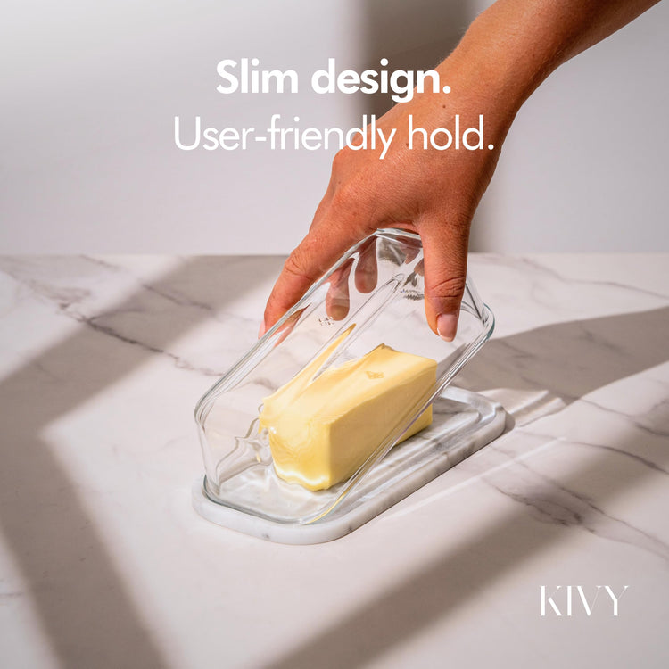 Butter Dish White Marble & Glass