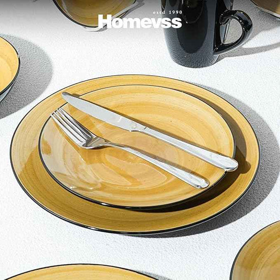 Stoneware Sonoma 16pc Dinnerware Set, Black + Speckled Spin Wash Yellow
