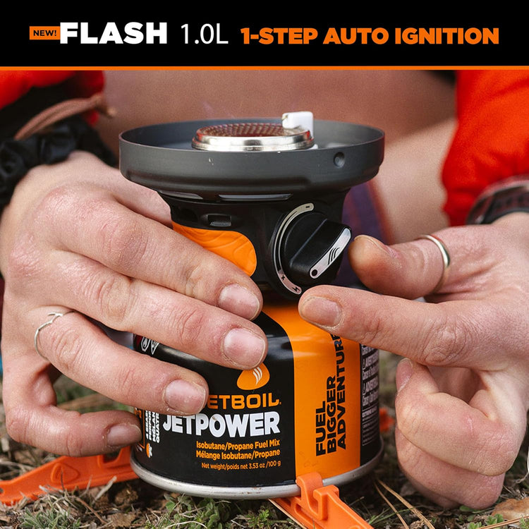 Jetboil Flash 1.0L Portable Fast Boil Stove for Camping and Backpacking with 1-Step Auto Ignition, New for 2025, Propane/Isobutane Burner with Cooking Cup