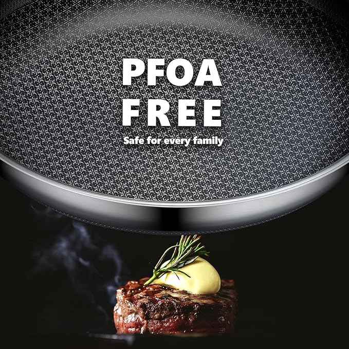 Non Stick Frying Pans Set, Hybrid Pans Set Nonstick (10 pcs), Pan for cooking, PFOA Free Kitchen set, Dishwasher and Oven-Safe Cookware Sets, Stainless Steel Skillets