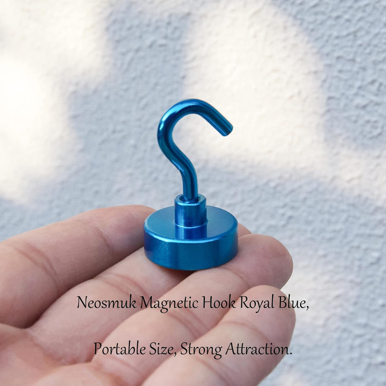 Neosmuk Magnetic Hooks, Heavy Duty Earth Magnets with Hook for Refrigerator, Extra Strong Cruise Hook for Hanging, Magnetic Hanger for Cabins, Grill (Blue, Pack of 10)
