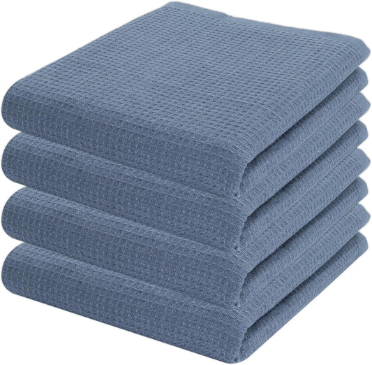 PurpleEssences Waffle Weave Kitchen Towel, 100% Cotton - 15 x 25 Inches, with Hanging Loop Ultra Soft Absorbent Quick Drying Dish Cloth, Tea and Hand Towels, 4 Pack - Spring Summer - Smoky Grey - Nestoria
