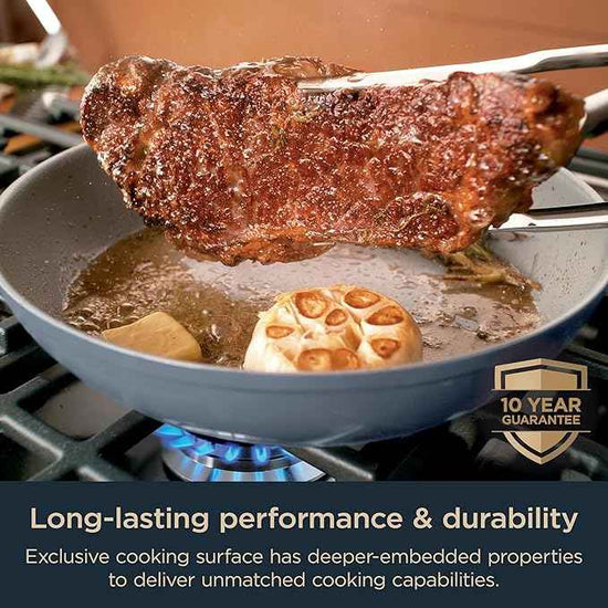 Ninja Ceramic Pro 11-Piece Cookware Set, Non-Stick Pots & Pans Set with Glass Lids, Nontoxic, PTFE Free, Ceramic Coated, Oven Safe, All Stovetops & Induction Compatible, Midnight Blue, CW39011MM