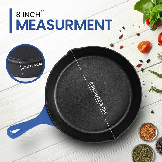 Utopia Kitchen Pre Seasoned Chefs Pan Skillet Frying Safe Grill Cookware for indoor & Outdoor Use (Blue, 8 Inch Pack of 1 - Nestoria