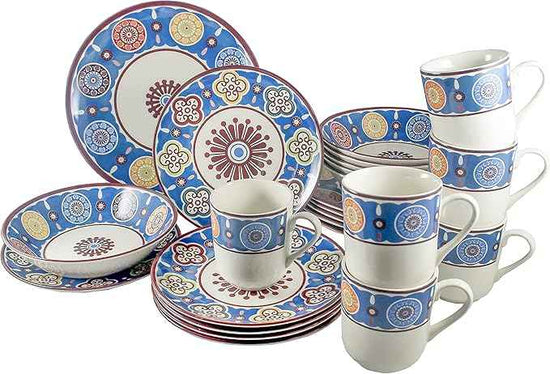 Tudor Royal Collection 24-Piece Premium Quality Round Porcelain Dinnerware Set, Service for 6 - SUMAYA Blue, See 10 Designs Inside!