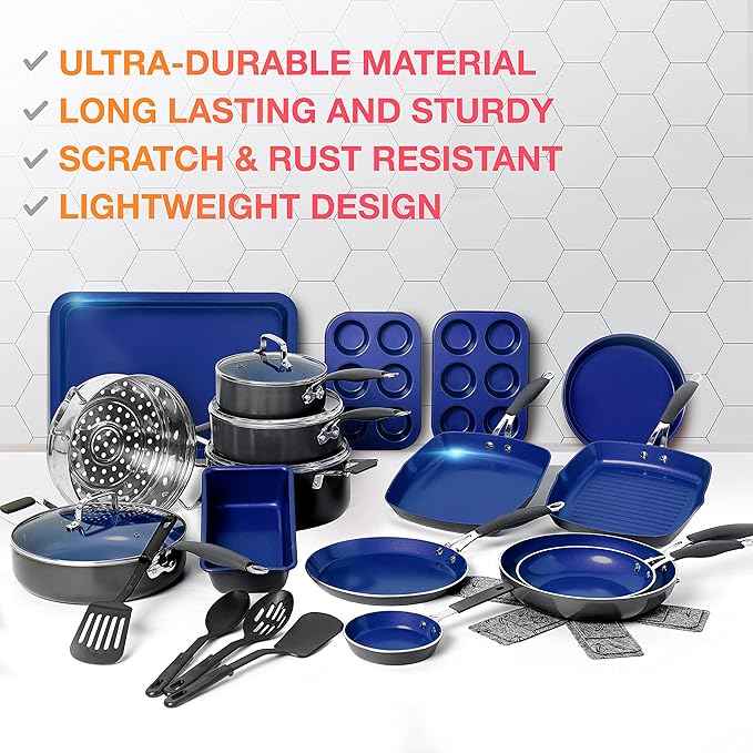 Mueller Sapphire UltraClad Kitchen Induction Pots and Pans Set Nonstick Induction Cookware Sets -24pc for Cooking Kitchen Cookware Sets, Frying Pans