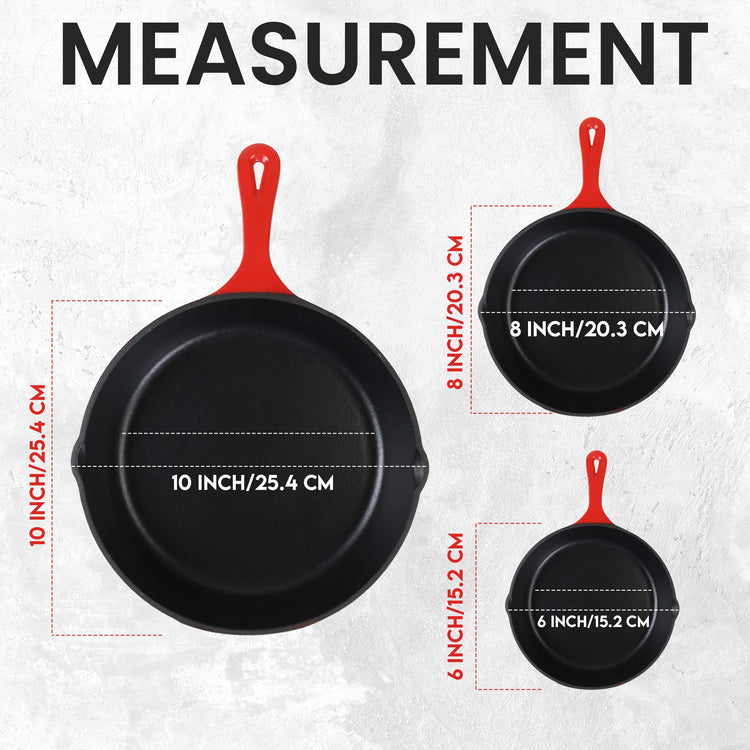 Cast Iron Skillet Set 3 Piece 6 8 10 Inch PFAS (3 Count)
