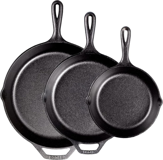 Lodge Pre-Seasoned Cast Iron Skillet Set - Set Includes 8 Inch Skillet, 10.25 Inch Skillet, and 12 inch Skillet - 3 Piece - Nestoria