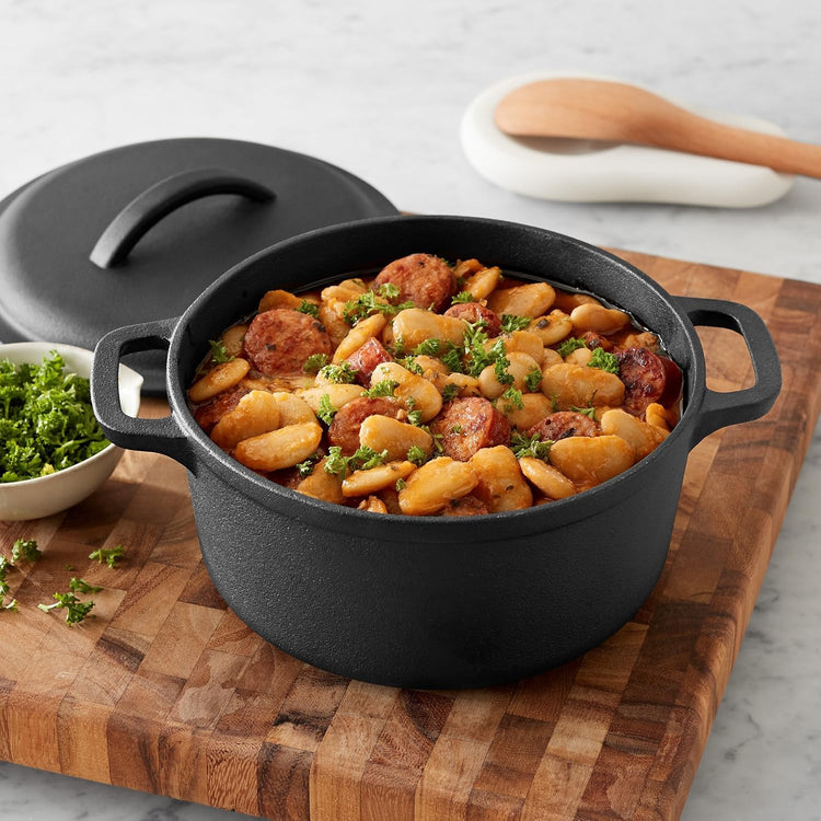 Amazon Basics Round Pre-Seasoned Cast Iron Mini Dutch Oven Pot with Lid and Dual Handles, 2-Quart, Black - Nestoria