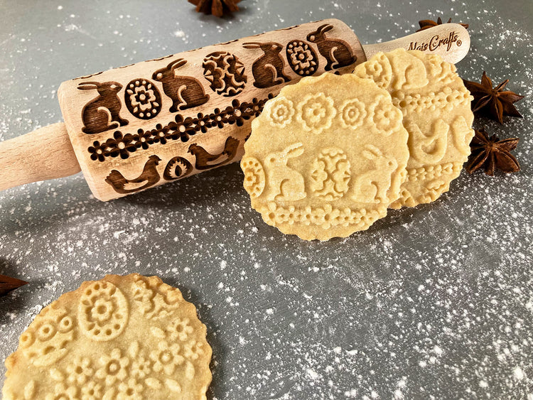 EASTER 3 Mini Embossed Rolling Pin Set. Wooden Laser Cut Embossing Rolling Pins for Embossed Cookies. Easter