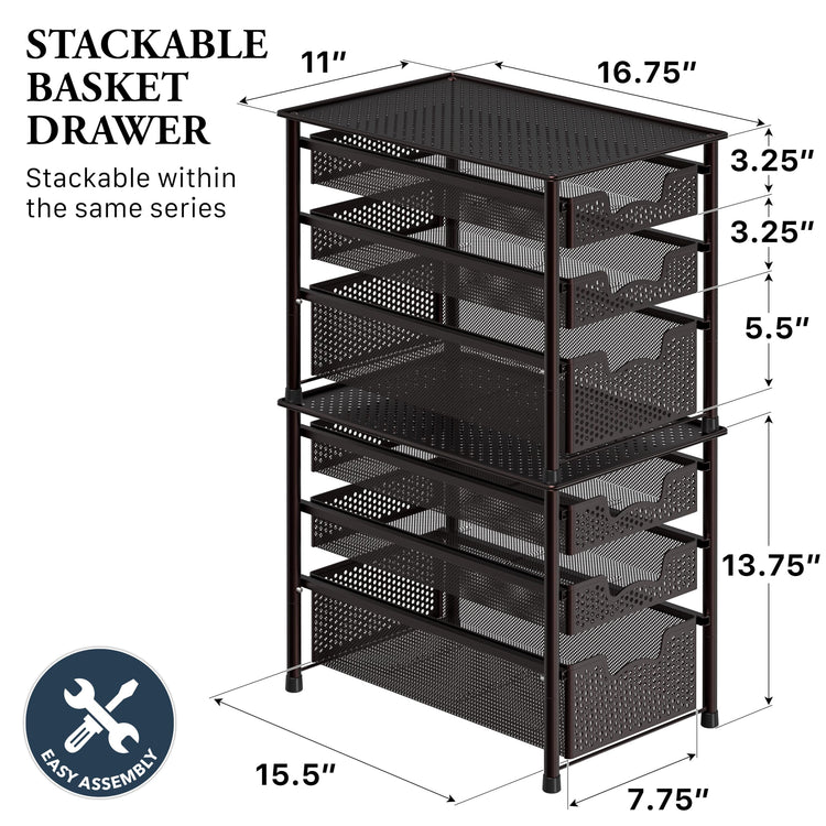 Stackable 3 Tier Sliding Basket Organizer Drawer (3 Count)