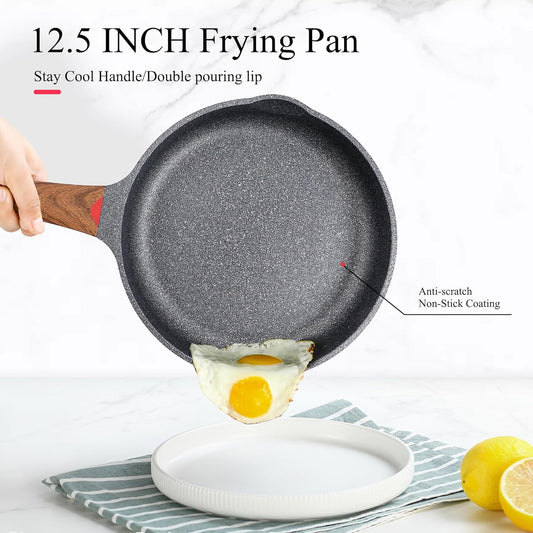 Vinchef 12.5" Non Stick Frying Pans, Skillet with Lid Used for All Stoves, Induction Non Toxic Cookware, Cooking Pans Nonstick Capable of Kitchen - Nestoria