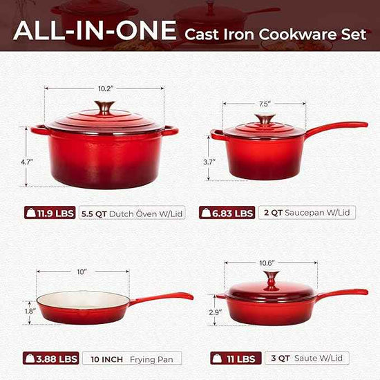 Kitchen Academy Enameled Cast Iron Cookware Sets - 7Pcs Pots and Pans Set Non Toxic, Induction Dutch Oven Set, PFOA&PFAS Free