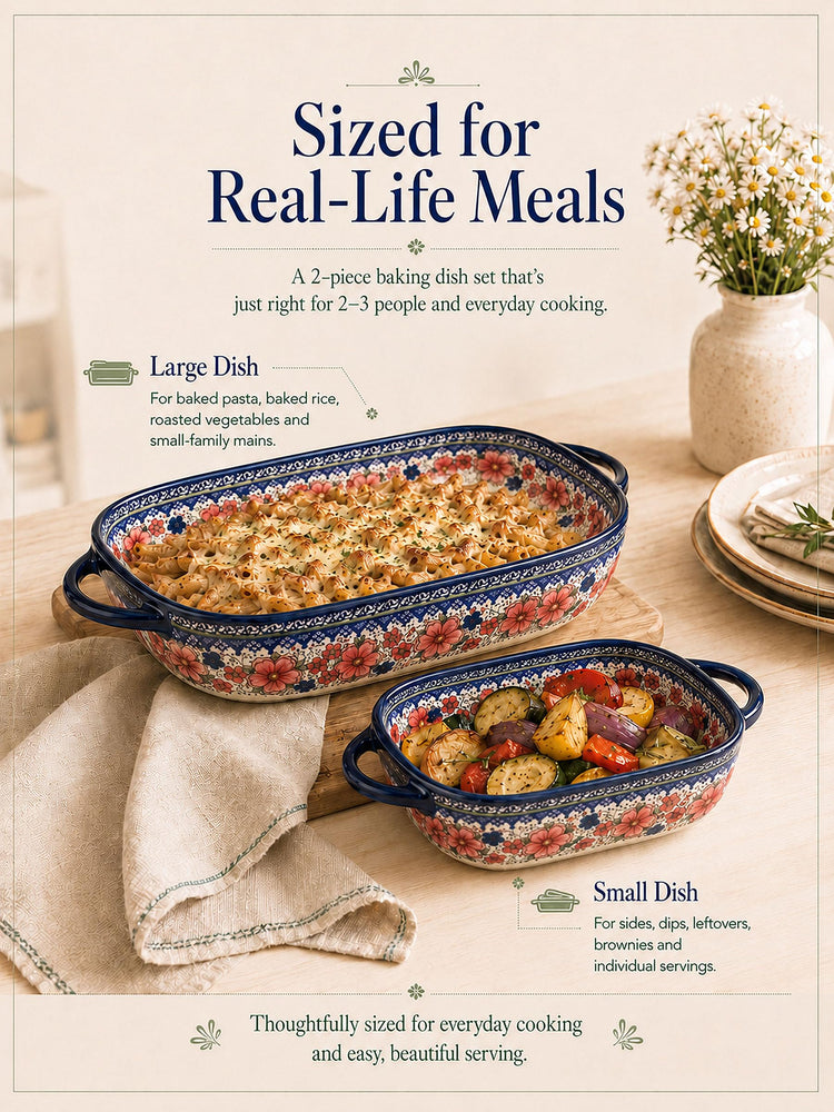 2 Piece Polish Pottery Style Ceramic Baking Dish Set (2 Count)