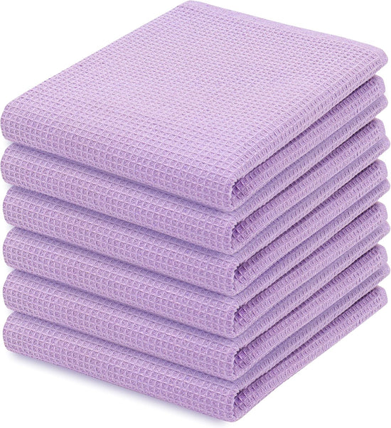 PurpleEssences Waffle Weave Kitchen Towel, 100% Cotton - 15 x 25 Inches, with Hanging Loop Ultra Soft Absorbent Quick Drying Dish Cloth, Tea and Hand Towels, 6 Pack - Spring Summer - Lavender - Nestoria