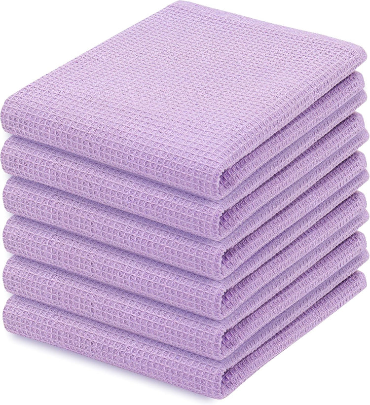 PurpleEssences Waffle Weave Kitchen Towel, 100% Cotton - 15 x 25 Inches, with Hanging Loop Ultra Soft Absorbent Quick Drying Dish Cloth, Tea and Hand Towels, 6 Pack - Spring Summer - Lavender - Nestoria