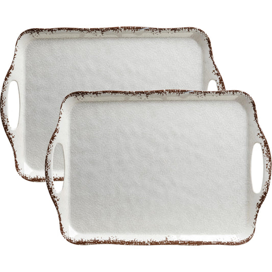 Vintage White Large Serving Tray with Handles (2 Count)