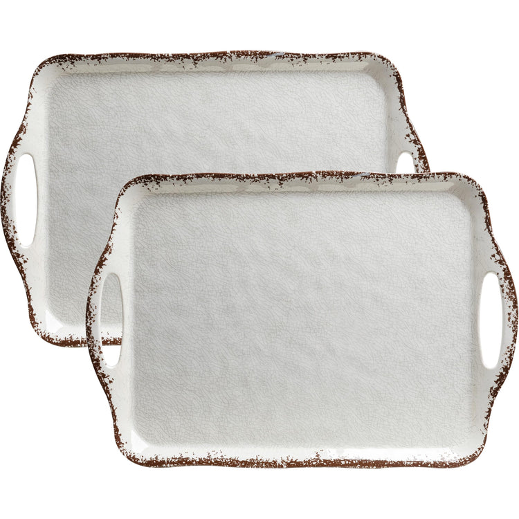 Vintage White Large Serving Tray with Handles (2 Count)