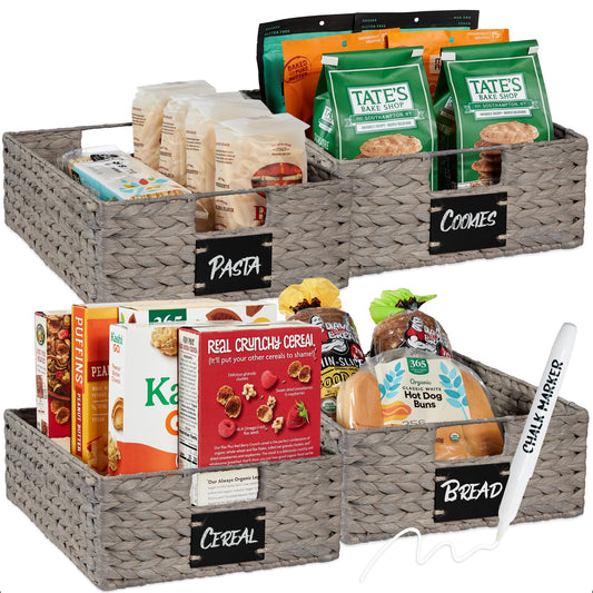 Set of 4 16x12in Large Water Hyacinth Pantry Baskets (4 Count)