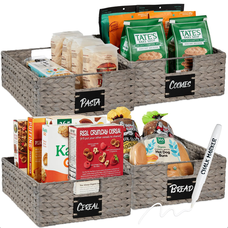 Set of 4 16x12in Large Water Hyacinth Pantry Baskets (4 Count)