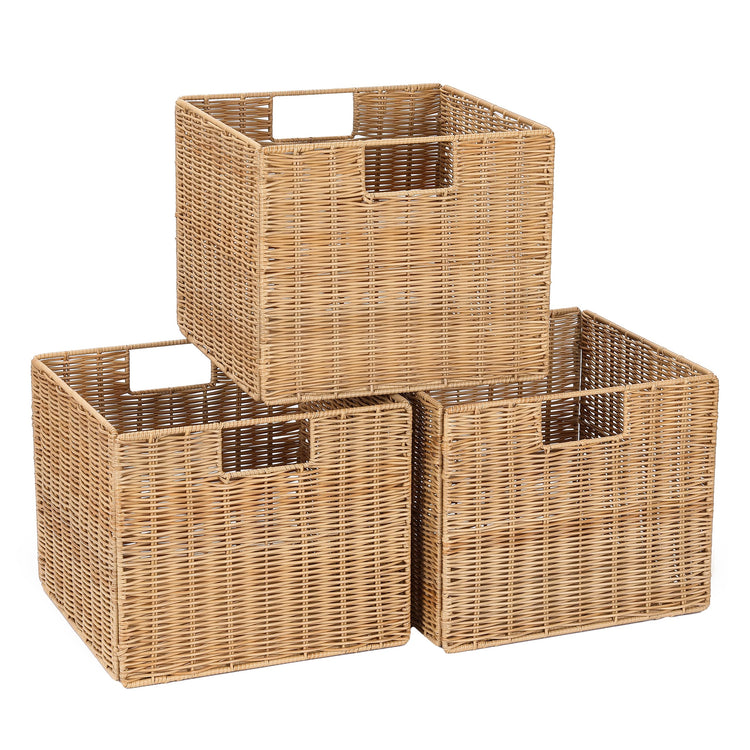 12X12X10in Plastic Wicker Storage Basket (3 Count)