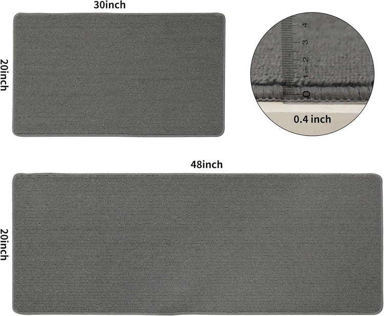 COSY HOMEER 20x30 Inch/20X48 Inch Kitchen Rug Mats Made of 100% Polypropylene Strip TPR Backing 2 Pieces Soft Kitchen Mat Specialized in Anti Slippery and Machine Washable,Grey
