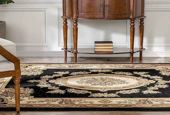 Pastoral Medallion Black French European Formal Traditional 8x11 8x10 (7'10" x 10'6") Area Rug Easy to Clean Stain / Fade Resistant Contemporary Floral Thick Soft Plush Living Dining Room Rug