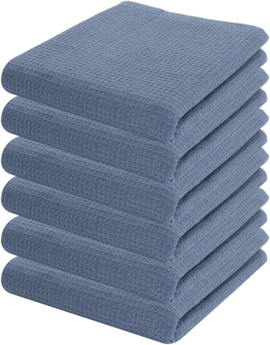 PurpleEssences Waffle Weave Kitchen Towel, 100% Cotton - 15 x 25 Inches, with Hanging Loop Ultra Soft Absorbent Quick Drying Dish Cloth, Tea and Hand Towels, 6 Pack - Spring Summer - Smoky Grey - Nestoria