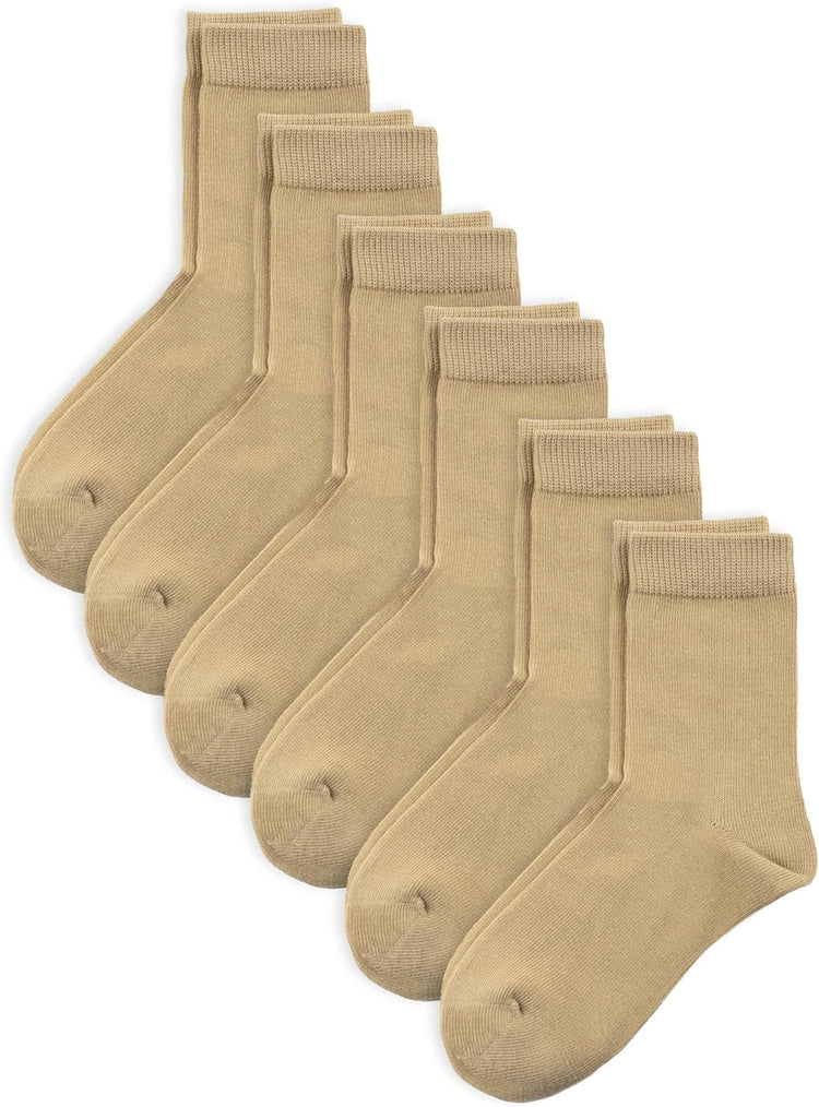 COTTON DAY Unisex Little Kids Youth Boys Girls Soft Cotton Crew Dress Socks Seamless Toe Black White Gray Navy 6 Pack