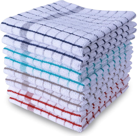 AMOUR INFINI Kitchen Dish Cloths Set of 8 - Ultra Soft, Highly Absorbent, Quick-Drying Terry Cotton Dishcloths 12"x12" Inch Wash & Cleaning Cloths for Kitchen & Dishwashing (Ass- Blue) - Nestoria