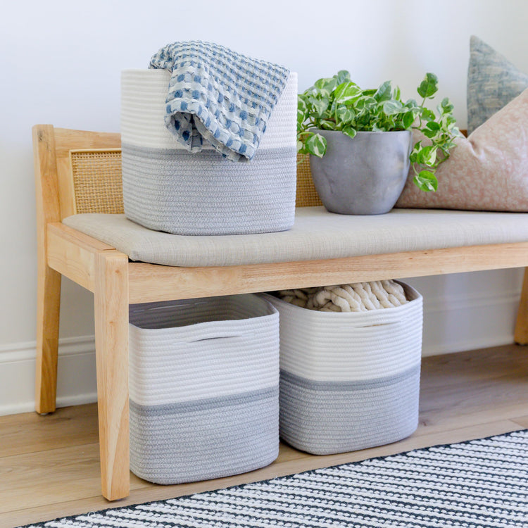 Storage Cubes 11 Inch Cotton Rope Woven Baskets for Organizing (3 Count)