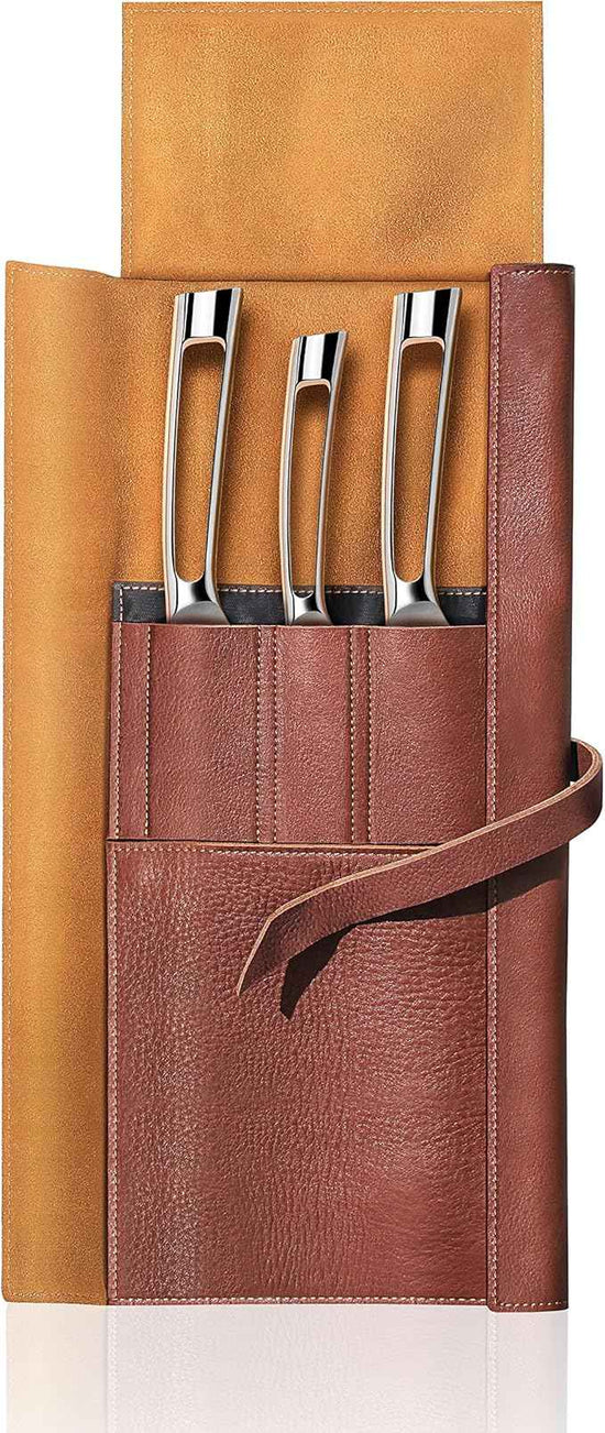 Cangshan N1 Series 4 Piece Leather Roll Knife Set, Silver