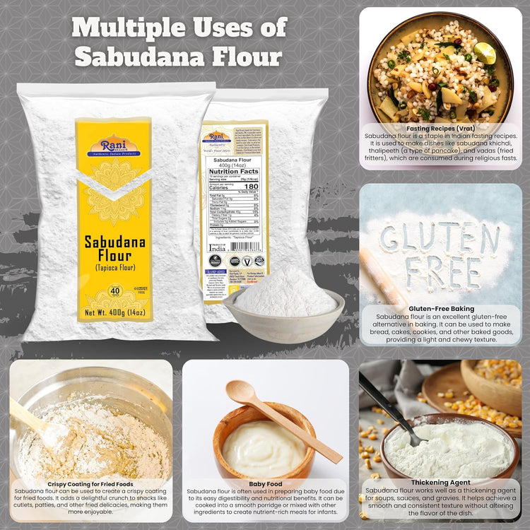Rani Sabudana Flour (Tapioca/Sago Flour) 14oz (400g) ~ All Natural | Vegan | Gluten Friendly | NON-GMO | Kosher | Indian Origin - Nestoria