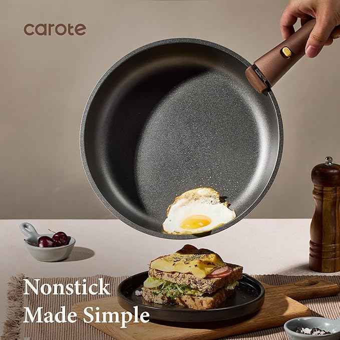 CAROTE 21pcs Pots and Pans Set, Nonstick Cookware Set Detachable Handle, Induction Kitchen Cookware Sets Non Stick with Removable Handle, RV Cookware Set, Oven Safe, Brown