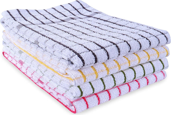 AMOUR INFINI Kitchen Towels Set of 4 - Highly Absorbent, Super Soft Terry Cotton 20x28 Inch Dish Towels with Hanging Loop - Hand & Tea Towels for Cleaning & Drying Dishes (Ass- Charcoal) - Nestoria