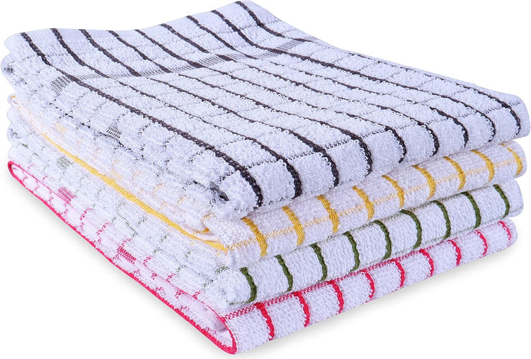 AMOUR INFINI Kitchen Towels Set of 4 - Highly Absorbent, Super Soft Terry Cotton 20x28 Inch Dish Towels with Hanging Loop - Hand & Tea Towels for Cleaning & Drying Dishes (Ass- Charcoal) - Nestoria