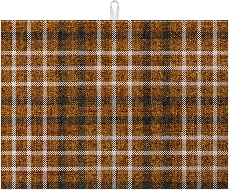 Brown Plaid Dish Drying Mat for Kitchen Counter Microfiber Absorbent Dish Kitchen Drying Mat Draining Reusable Washable for Dishes/Utensils/Counterto