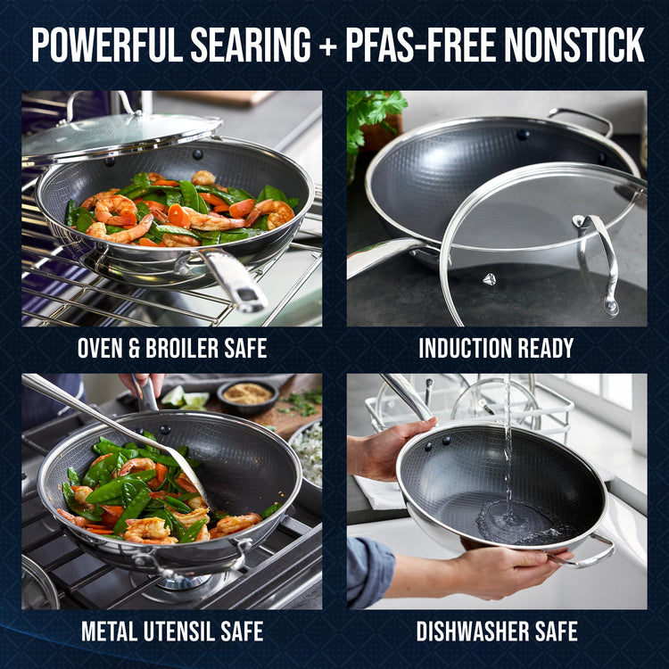 Hybrid Nonstick Stainless Steel 12” Wok with Lid (12" Wok with Lid / Stainless Steel)