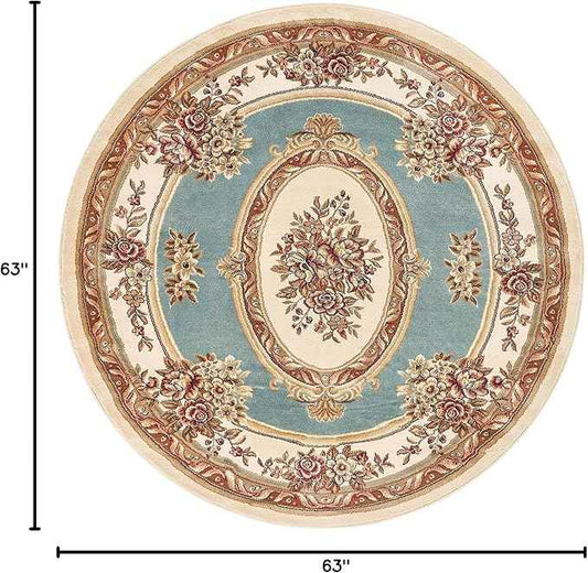 Well Woven Timeless Collection Le Petit Palais Light Blue 5' Foot Round Luxurious Traditional French Medallion Oriental Area Rug Perfect fLiving Room Bedroom Dining Room Easy-to-Clean Durable Design