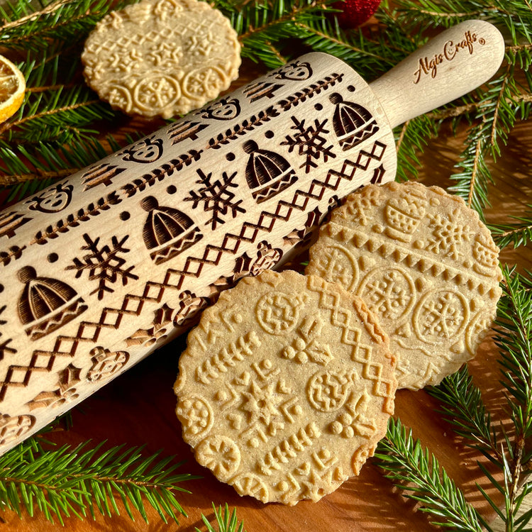 WINTER Embossing Rolling Pin for Christmas Cookies