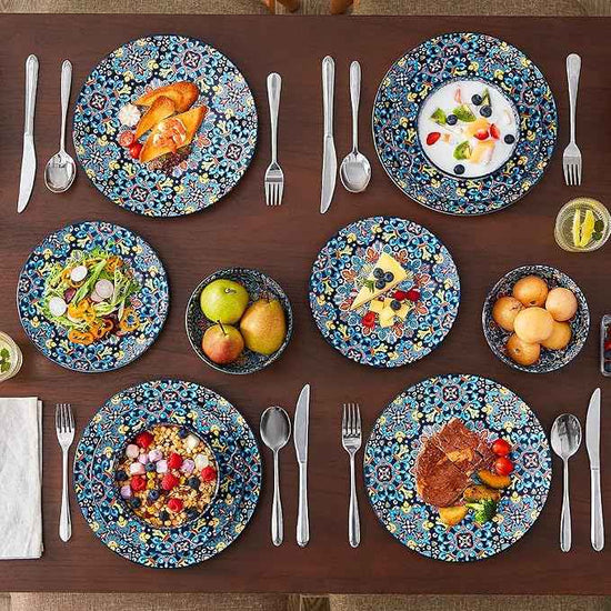 vancasso 12 Pieces Dinnerware Sets, Red Plates and Bowls Set, Porcelain Dishes Set for 4, Microwave and Dishwasher Safe, Scratch Resistant, Bohemian Style Dining Ware Service for 4, Series SIMI