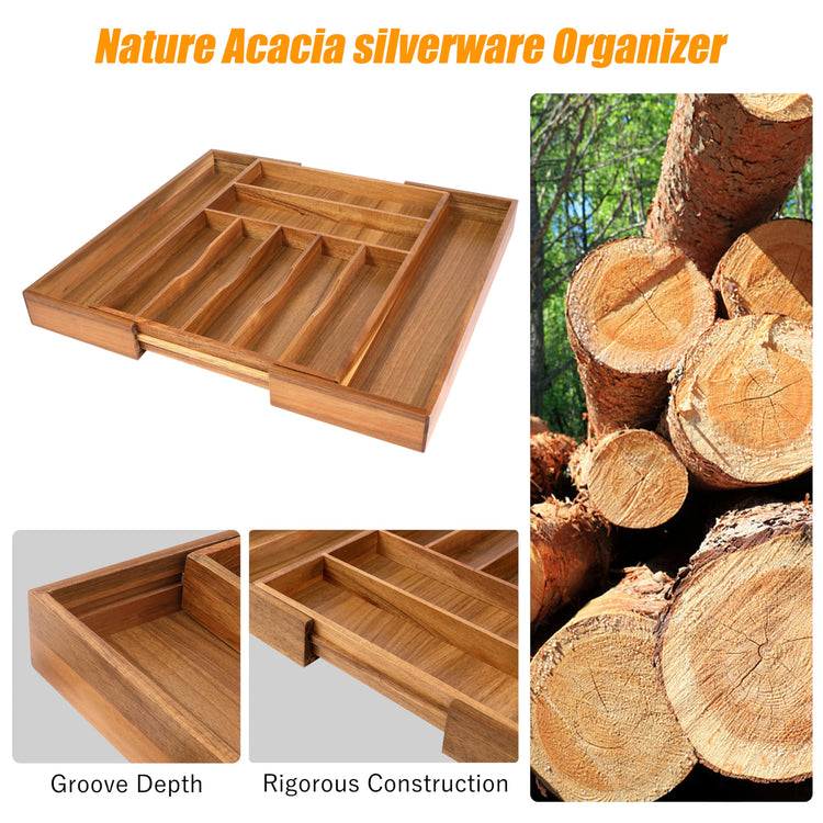 Large Premium Acacia Wood Silverware Organizer