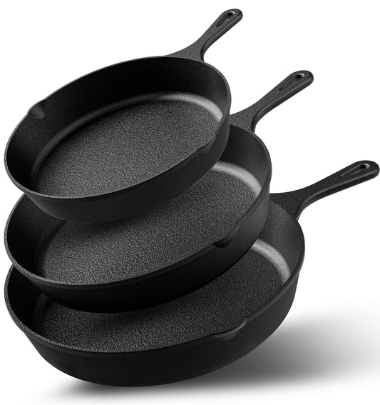 Cast Iron Skillet Set 3 Piece 6 8 10 Inch PFAS (3 Count)
