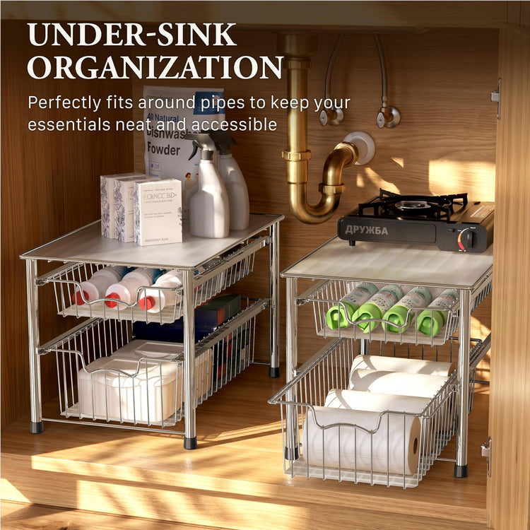 Stackable 2 Tier Sliding Basket Organizer Drawer