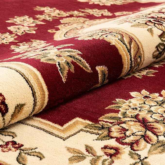 Well Woven Timeless Collection Le Petit Palais Red 8' Foot Round Luxurious Traditional French Medallion Oriental Area Rug Perfect for Living Room Bedroom or Dining Room Easy-to-Clean Durable Design