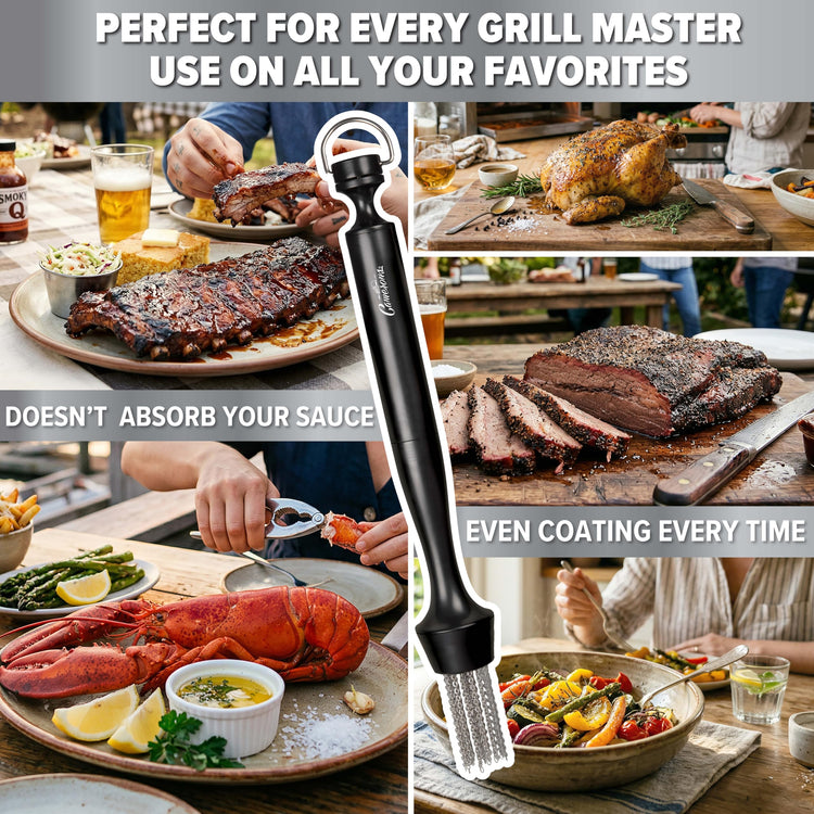 3-in-1 Barbecue Chain-Link Basting Mop, Built-in Injector