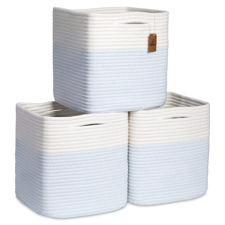 Storage Cubes 11 Inch Cotton Rope Woven Baskets for Organizing (3 Count)